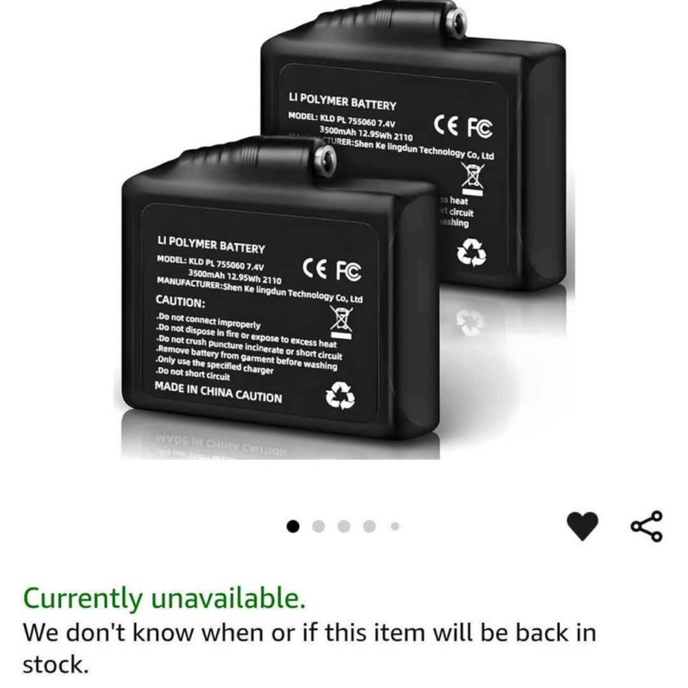 Portable battery packs for electric socks, gloves, jacket, etc.